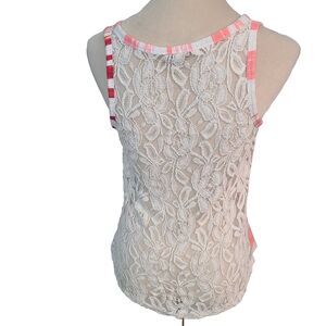 Express Lace Back Striped Tank Top Sz M Mixed Media Festival Boho Romantic Airy